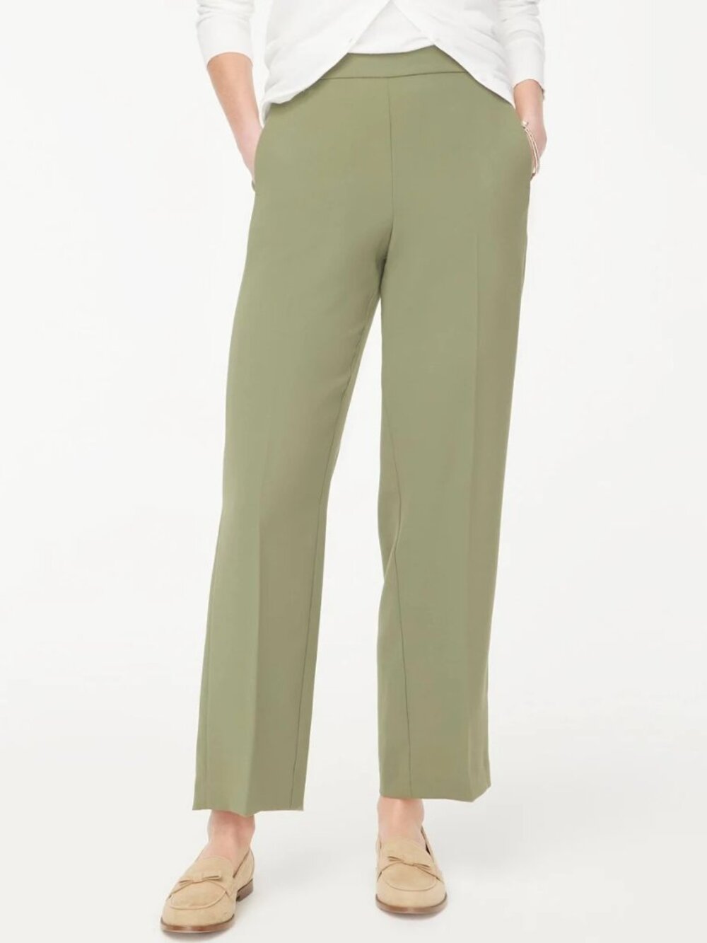 J. Crew Olive Green Elastic Waist Wide Legal Pant